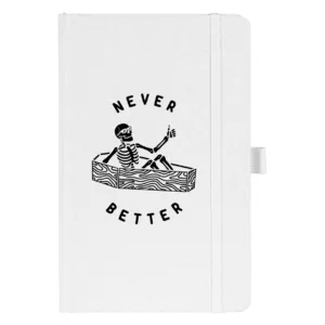 Notes A5 Never Better, krem papir, elastična traka, držač za olovku